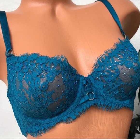 🪞 NEW Victorias Secret very sexy jeweled teal lave underwire push up bra 32C